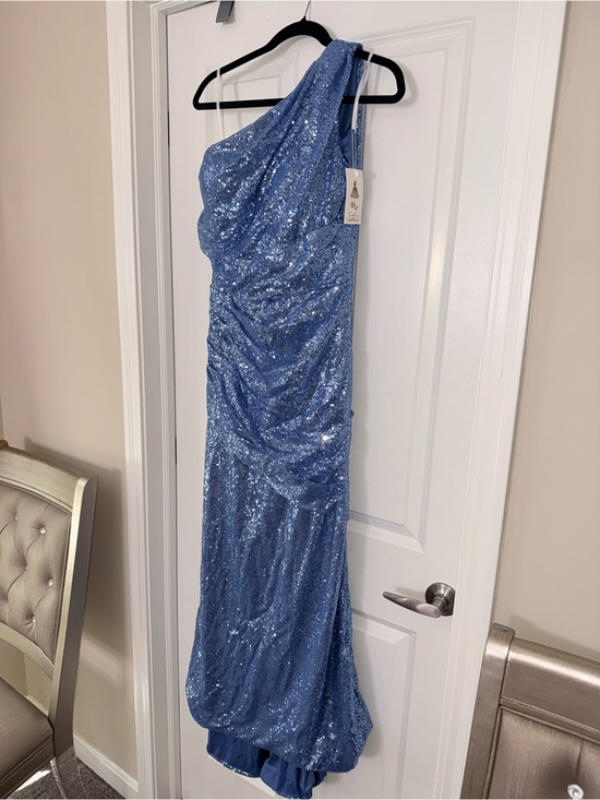 Dresses & Skirts - One-Shoulder Light Blue Sequin Evening Gown